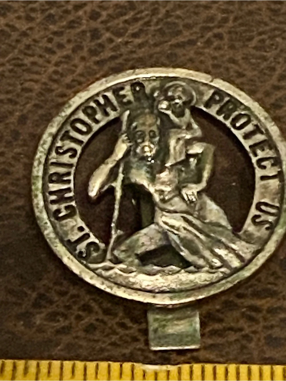 St. Christopher “Protect Us” Pewter Auto Visor Clip - Protective Patron Saint